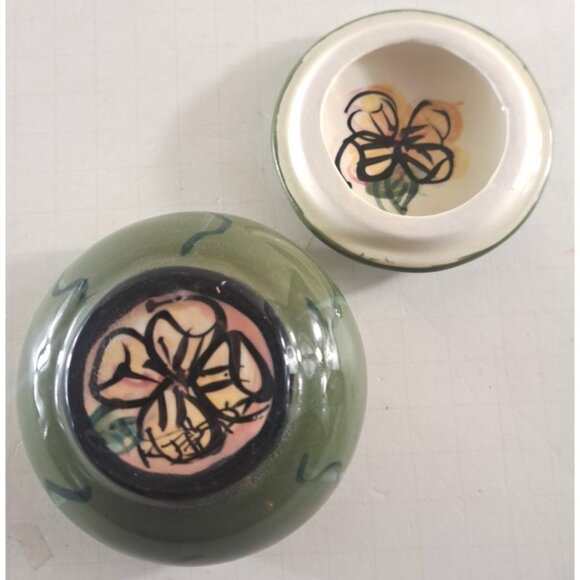 Kelly Jo Pottery Bowl W Lid Small Floral Cactus Southwestern Rare Pattern - Picture 4 of 5